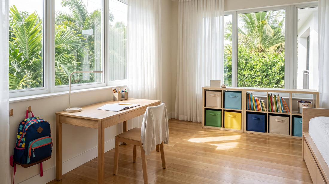 Master kids' bedroom organization and set up a distraction-free homework station to eliminate morning clutter and build independent habits for South Florida school days.
